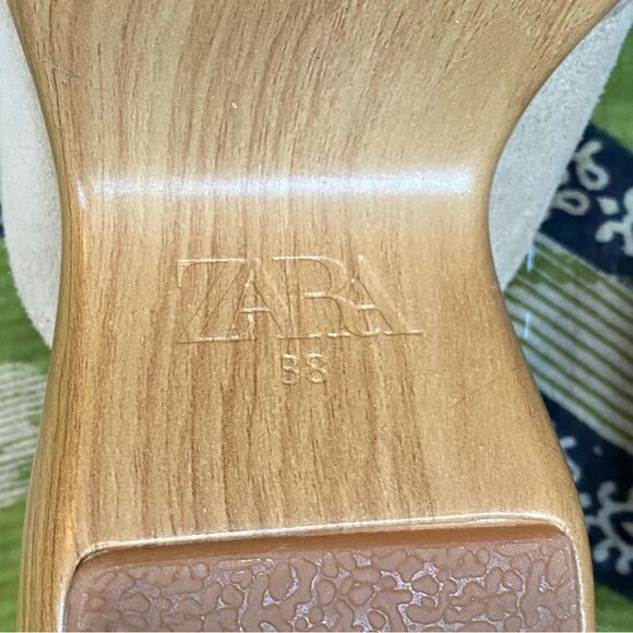 Zara Leather Suede Chunky Wood Heel Boho Hippie Sandals Size 38/ US 8 - Picture 11 of 14